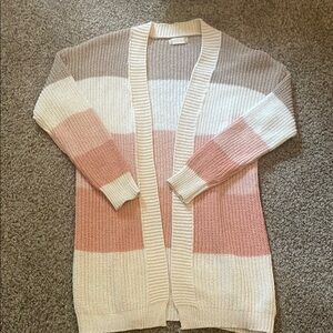 Altar'd State Cream and Pink Color-Blocked Cardigan Sweater
